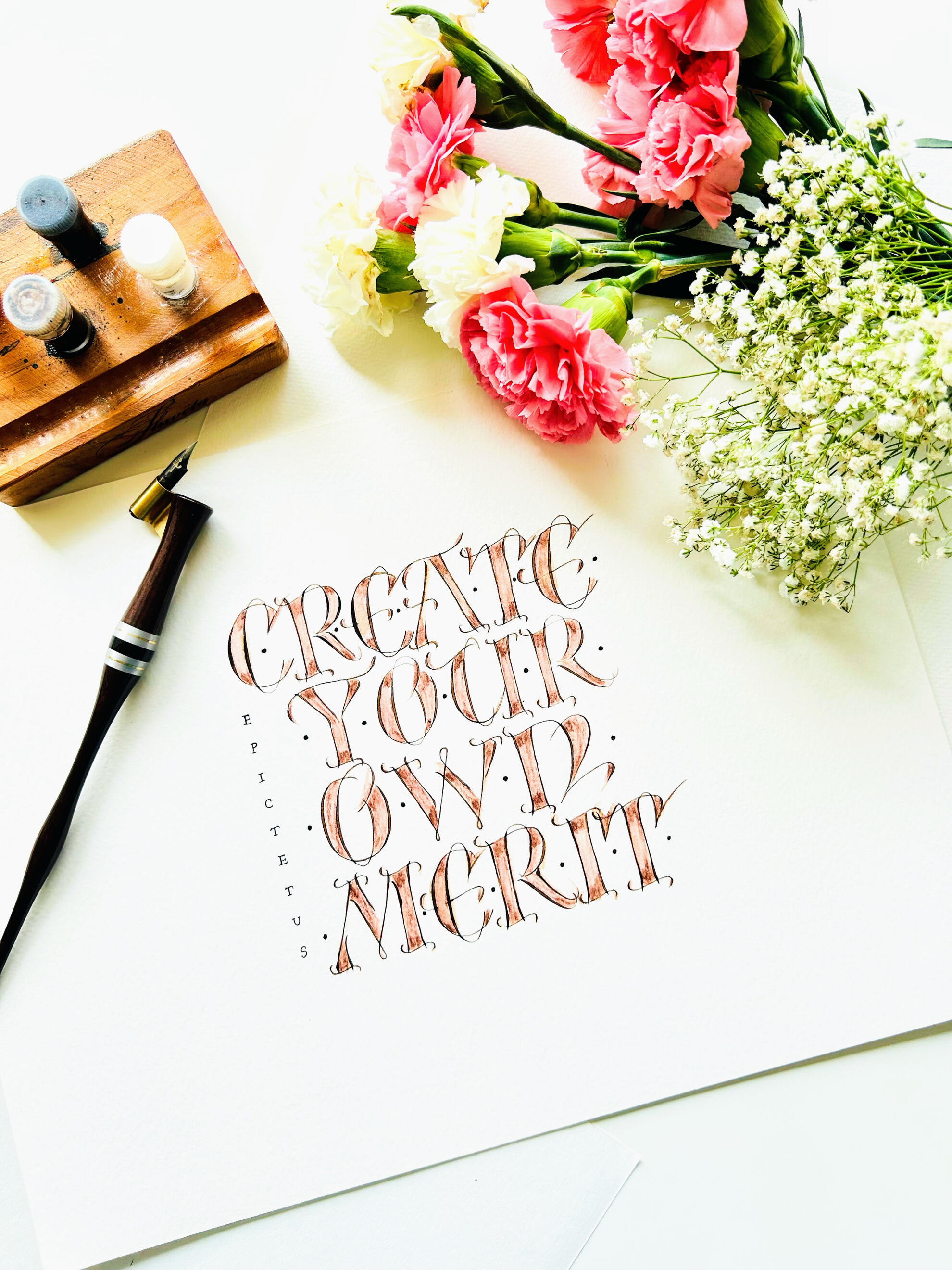 Shweta Script calligraphy logo in black and white with ornate S monogram